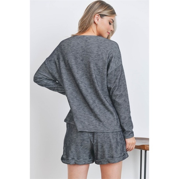 Cotten Blend Winter Pajama shorts set charcoal made in USA - Picture 3 of 8